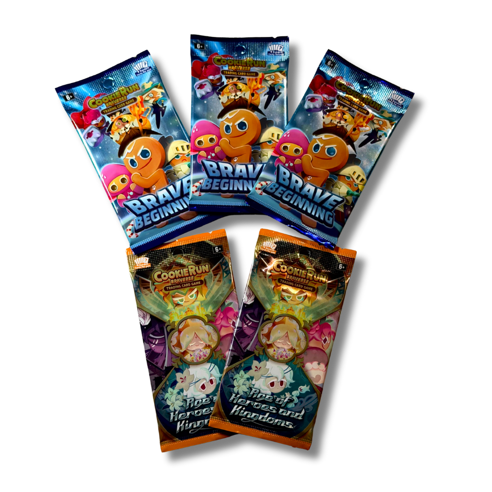 CookieRun: Braverse TCG Combo – 3× Brave Beginning (Set 1) Booster Packs + 2× Age of Heroes & Kingdoms (Set 2) Booster Packs