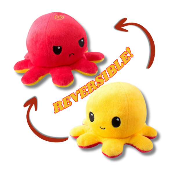 Reversible Octopus Plush: Red & Yellow