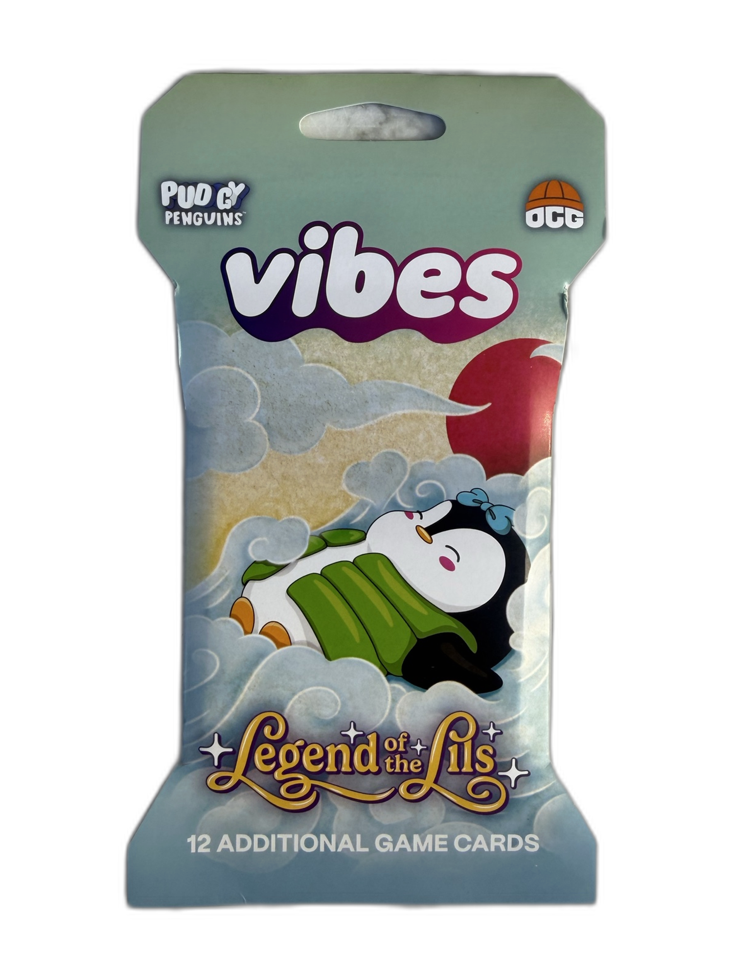 Vibes TCG Legend of the Lils sleeved pack — Sky variant featuring a relaxed penguin on the clouds
