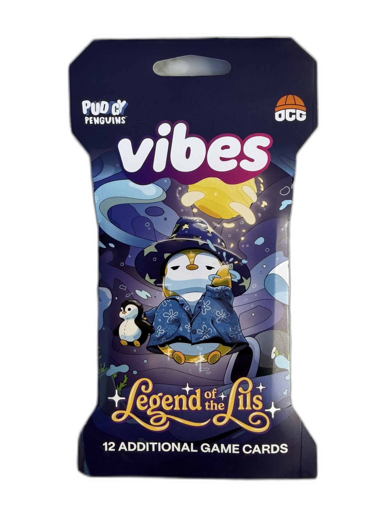 Vibes TCG Legend of the Lils sleeved pack — Wizard Night variant featuring a wizard penguin under stars